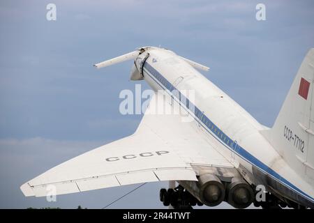 Deutschland, Baden-Wurttemberg: Das Technikmuseum Sinsheim, das Technikmuseum. Tupolev TU-144 Überschallpassagierflugzeug des russischen Flugzeugs Stockfoto