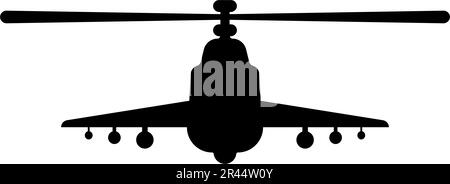 Kampfhubschrauber Angriff Militärkonzept Vorderansicht Symbol schwarz Vektor Illustration flacher Stil einfach Stock Vektor