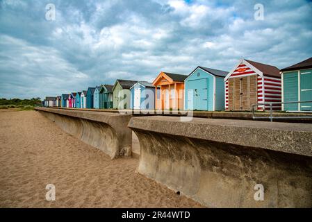 Strandhütten, Gibraltar Point, Chapel St. Leonards, Skegness, Lincolnshire, Großbritannien Stockfoto