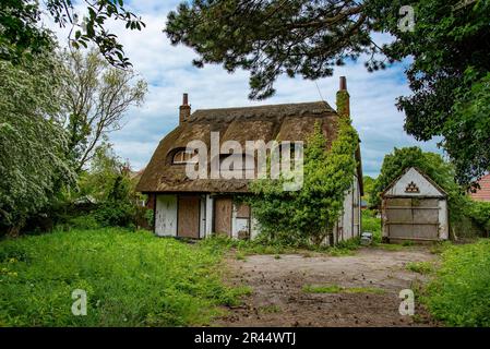 Verlassene strohgedeckte Hütte, Chapel St. Leonards, Skegness, Lincolnshire, Großbritannien Stockfoto