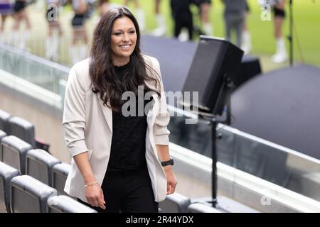 Frankfurt Am Main, Deutschland. 26. Mai 2023. Nadine Nurasyid, Cheftrainer der Münchner Cowboys, kommt zur Präsentation. Der neue Rechteinhaber RTL hat sein Fernsehteam und seine Pläne für die bevorstehende NFL-Saison vorgestellt. Kredit: Jürgen Kessler/dpa/Alamy Live News Stockfoto