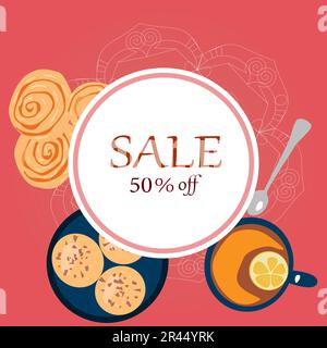 Banner mit saisonalen Rabatten auf pinkfarbenem Hintergrund Stock Vektor