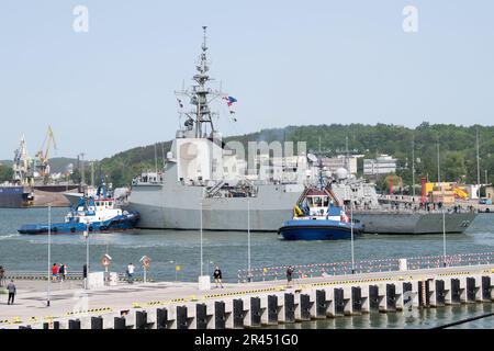 Gdynia, Polen. 26. Mai 2023 Spanische Fregatte der Alvaro de Bazan-Klasse ESPS Alvaro De Bazan F101, Teil der ständigen NATO Maritime Group One SNMG1, kam im Hafen von Gdynia an © Wojciech Strozyk / Alamy Live News Stockfoto