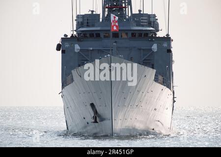 Gdynia, Polen. 26. Mai 2023 Die polnische Oliver Hazard Perry-Klasse führte die Raketenfregatte ORP General Tadeusz Kosciuszko 273, die ehemalige USS Wadsworth (FFG-9), bekannt aus dem Film The Hunt for Red October aus dem Jahr 1990, die Teil der ständigen NATO Maritime Group One SNMG1 ist, kam im Hafen von Gdynia an © Wojciech Strozyk / Alamy Live News Stockfoto