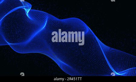 Abstraktes blaues Wellendesign, isoliert auf schwarzem Hintergrund Stockfoto
