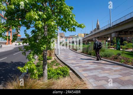 New Trees and Public Realm auf Middle Hill und Sussex Street in Nottingham City, Nottinghamshire England Großbritannien Stockfoto