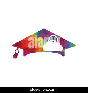 Sichere Design-Vorlage für Vektor-Logo für den Bildungsbereich. Graduierungskappe mit Schlosssymbol. Stock Vektor