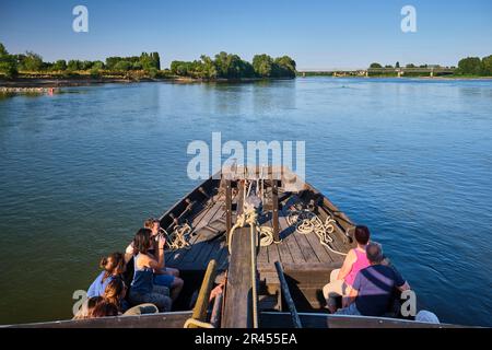 La Possoniere (Nordwestfrankreich): Bootsfahrt auf der Loire zwischen La Possoniere und Behuard Stockfoto