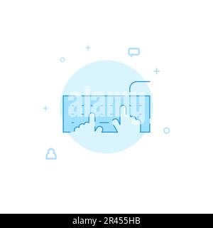 Vektorsymbol für die Hand-auf-Tastatur. Flache Abbildung. Gefüllte Linienart. Blaues einfarbiges Design. Bearbeitbare Kontur. Linienstärke anpassen. Stock Vektor