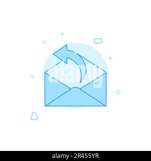 E-Mail-Antwort, Briefvektorsymbol. Flache Abbildung. Gefüllte Linienart. Blaues einfarbiges Design. Bearbeitbare Kontur. Linienstärke anpassen. Stock Vektor