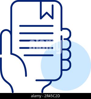 E-Book auf dem Smartphone lesen. E-Library-Anwendung. Pixelgenaue, bearbeitbare Kontur Stock Vektor
