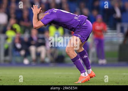 Arthur Cabral (ACF Fiorentina) reagiert auf das Finale – ACF Fiorentina vs. Inter – FC Internazionale, italienisches Fußballspiel Coppa Italia in Rom, Italien, Mai 24 2023 Stockfoto