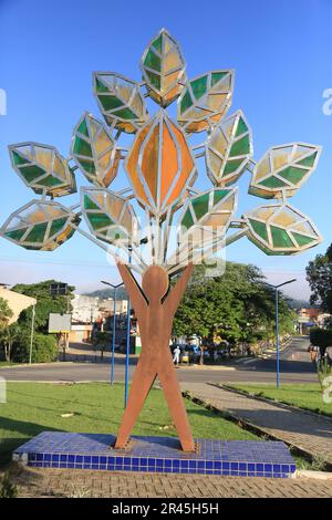 gandu, bahia, brasilien - 19. Mai 2023: Skulptur, die von einem Mann in einem Kakaobaum geformt wurde. Kunstwerk aus der Stadt Gandu. Stockfoto