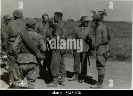 Augustin, Paul, SS-Fotograf der Leibstandarte Adolf Hitler. Dokumentierte Ereignisse in Holland, Frankreich (1940) und Russland (1941-43). Französische Kriegsgefangene, Brückenbau, Panzerabwehrmannschaft, Maschinengewehrmannschaft, Fahrzeugkonvois auf der Straße und in Städten, belgische Festungen, Kriegsgefangenenlager, Zerstörungsszenen, Nachkampf- und Besatzungsaktivitäten, Trainings- und Sportaktivitäten, Hitlerjugend und Bund Deutsche Mädchen Sportliche Aktivitäten und kulturelle Darbietungen, Unit Formations und Zeremonien, Feldlazarett, Einzel- und Gruppenfotos, leichte Flugabwehr Stockfoto