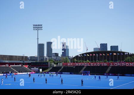 Ein allgemeiner Blick auf das Innere des Stadions während des FIH Hockey Pro League Männerspiels im Lee Valley, London. Foto: Freitag, 26. Mai 2023. Stockfoto