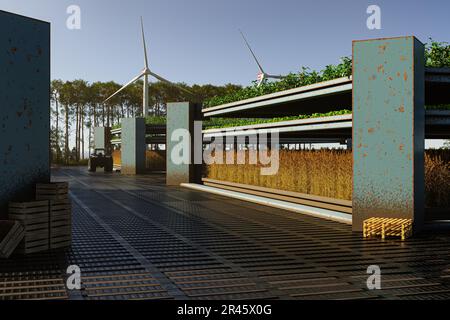 Vertikaler Ackerbau im Freien – 3D-Abbildung Stockfoto