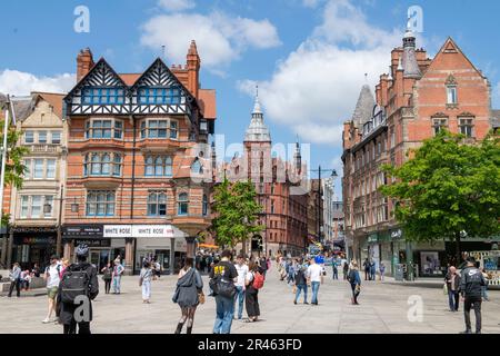 Blick in Richtung King Street vom Market Square in Nottingham City, Nottinghamshire England, Großbritannien Stockfoto