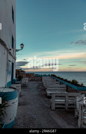 Detaillierter Blick auf die Altstadt von Peniscola Stockfoto