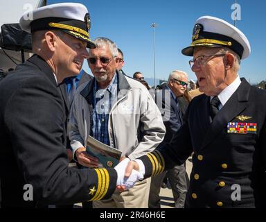 Die Inbetriebnahme der USS Santa Barbara (LCS 32) fand am 1. April 2023 auf dem Marinestützpunkt Ventura County, Port Hueneme, statt. Stockfoto