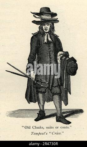 Tempest's Cry of London, Straßenverkäufer, der Gebrauchtkleidung, alte Umhänge, Anzüge oder Mäntel verkauft, britische Geschichte des 18. Jahrhunderts, Vintage Illustration Stockfoto