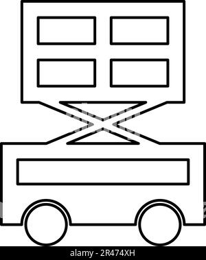 Hubmaschine Scherenhubplattform selbstfahrende Konturliniensymbol schwarz Farbe Vektor Abbildung dünn flache Ausführung einfach Stock Vektor