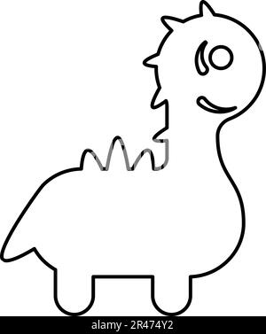 Niedlicher Dinosaurier für Babys Kontur Umrisslinie Symbol schwarz Farbe Vektor Illustration Bild dünn flacher Stil einfach Stock Vektor