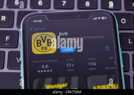 BVB Borussia Dortmund App-Symbol auf einem Smartphone-Bildschirm Stockfoto