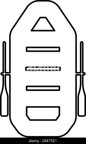 Aufblasbares Boot mit Paddeln Ruder Wasserfahrt Sport Flussschiff Freizeit Sommerzeit Konzept Kontur Liniensymbol schwarz Vektordarstellung Stock Vektor