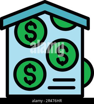 Symbol für Geld in der Hauswäscherei. Outline House Wäscherei Geld Vektorsymbol für Webdesign isoliert auf weißem Hintergrund flach Stock Vektor