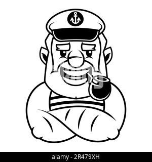 Captain hat dünne Linie Symbol. Deckbanner in flacher Form. Seemanns-Poster. Lineares nautisches Piktogramm. Einfache Illustration, Umrisssymbol. Vektorzeichen Stock Vektor