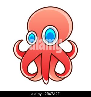 Cartoon-Charakter Oktopus isoliert auf weißem Hintergrund. Meeresleben mit Tentakeln, Saugern und Augen. Bewohner des Meeresbodens. Süßer Druck auf Stoff und Stock Vektor