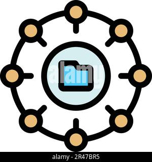 Symbol für das Ordnernetzwerk. Umrissordner Netzwerkvektorsymbol für Webdesign isoliert auf weißem Hintergrund, flach Stock Vektor
