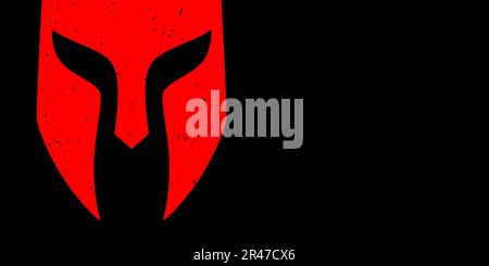 Roter Gladiator-Krieger-Helm auf schwarzem Hintergrund, Vektorbanner-Design mit Kopierbereich. Stock Vektor