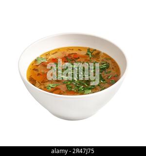 Traditionelle russische Kohlsuppe Shchi auf einem Teller, isoliert auf Weiß. Foto für das Menü Stockfoto