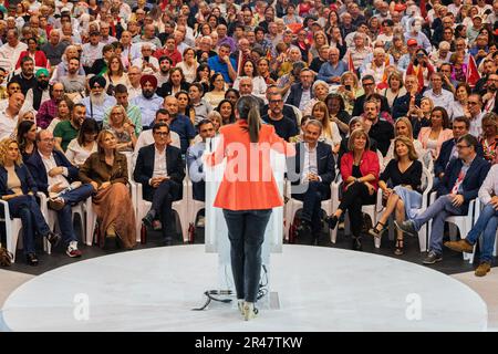 Sitges, Barcelona, Spanien. 26. Mai 2023. Der Kandidat für die Kommunalwahlen in Barcelona, Jaume Collboni, schloss zusammen mit dem Präsidenten der Regierung Pedro SÃ¡nchez den Wahlkampf mit einem massiven Akt. An der Veranstaltung nahmen unter anderem Jose Luis Rodriguez Zapatero, Salvador Illa, Miquel Iceta und Marta Farres Teil. (Kreditbild: © Marc Asensio Clupes/ZUMA Press Wire) NUR REDAKTIONELLE VERWENDUNG! Nicht für den kommerziellen GEBRAUCH! Stockfoto