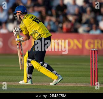 Northampton 26. Mai: Alex Lees von Durham Cricket während des Vitality T20 Blast Match zwischen Northamptonshire Steelbacks und Durham Cricket am County Ground Northampton am 26. Mai 2023 Northampton England. Kredit: PATRICK ANTHONISZ/Alamy Live News Stockfoto