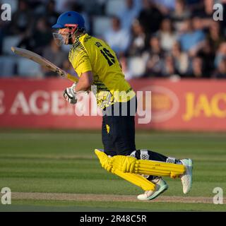 Northampton 26. Mai: Alex Lees von Durham Cricket während des Vitality T20 Blast Match zwischen Northamptonshire Steelbacks und Durham Cricket am County Ground Northampton am 26. Mai 2023 Northampton England. Kredit: PATRICK ANTHONISZ/Alamy Live News Stockfoto