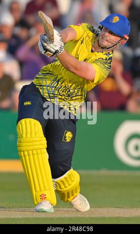 Northampton 26. Mai: Alex Lees von Durham Cricket während des Vitality T20 Blast Match zwischen Northamptonshire Steelbacks und Durham Cricket am County Ground Northampton am 26. Mai 2023 Northampton England. Kredit: PATRICK ANTHONISZ/Alamy Live News Stockfoto