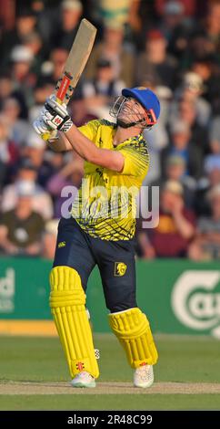 Northampton 26. Mai: Alex Lees von Durham Cricket während des Vitality T20 Blast Match zwischen Northamptonshire Steelbacks und Durham Cricket am County Ground Northampton am 26. Mai 2023 Northampton England. Kredit: PATRICK ANTHONISZ/Alamy Live News Stockfoto