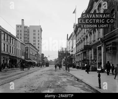 Broughton Street, Richtung Osten, Savannah, Georgia, zwischen 1900 und 1910. Stockfoto