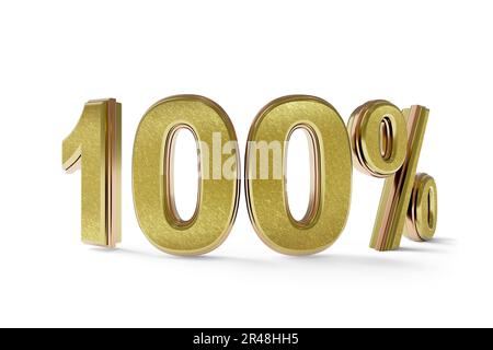 100 % Gold hergestellt im jahr 3D mit Schatten und weißem Hintergrund Stockfoto