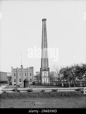 Schornstein der alten Konföderierten Pulverfabrik, Augusta, Georgia, zwischen 1900 und 1910. Stockfoto