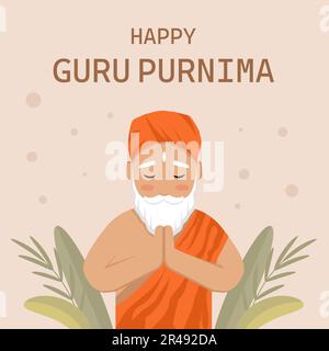 vector Flat Happy Guru purnima Illustration Design mit Blättern Stock Vektor