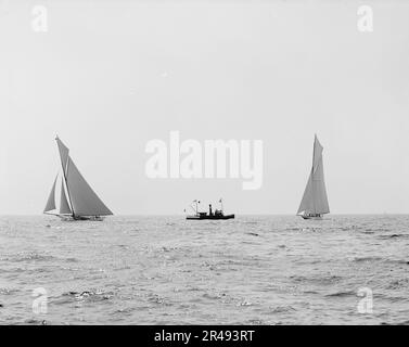 Reliance und Shamrock III kommen für die Linie, 22. August 03, 1903. August 22, c1903. Stockfoto