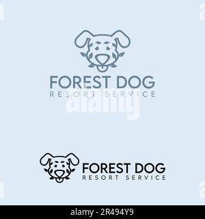 Logo für Forest Dog Resort, Logo für Hund und Hündchen, minimalistisches Logo in Vektorvorlage Stock Vektor