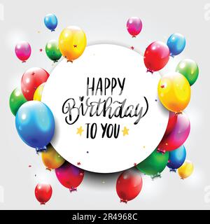 Farbenfrohes Happy Birthday Ballons Vektordesign im Hintergrund Stock Vektor