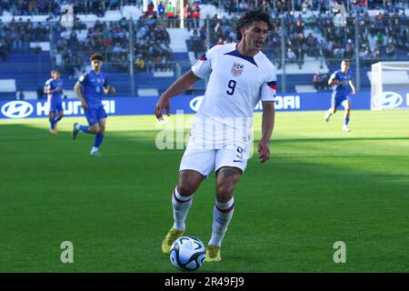 San Juan, Argentinien, 26. Mai 2023, Cade Cowell aus den Vereinigten Staaten während des Spiels der dritten Runde der Gruppe B für die FIFA-Weltmeisterschaft U20 im Bicentenario Stadium (Foto: Néstor J. Beremblum) Stockfoto