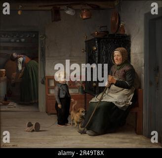 Eine arme Frau, die auf eine Tasse Bier in einem Bauernhaus wartet, 1852. Stockfoto