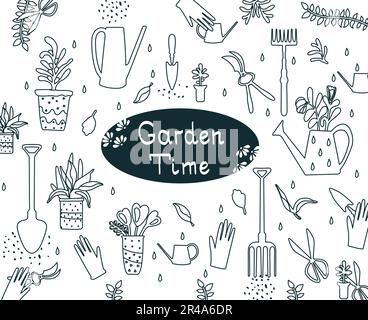 Set der Gartenzeit auf weißem Hintergrund Stock Vektor