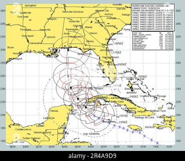 US Navy Current prognostiziert Pfad und windgeschwindigkeit des Hurrikans Ivan von September 13 bis September 18 Stockfoto